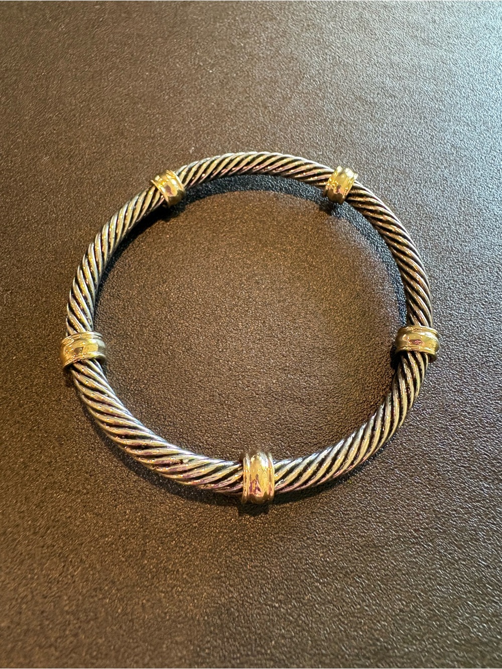 Two-Tone Twisted Cable Bangle Bracelet - Gold & Silver